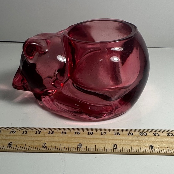 Other - Vintage cranberry Cat Tealight sleeping votive candle Indiana Glass Company